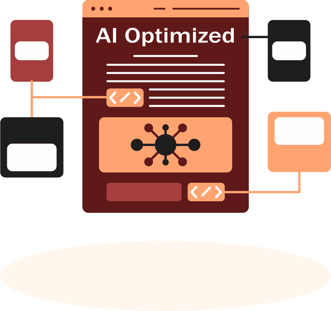 Illustration of business credibility and operations dashboard with website, checklist, calendar, video content, and customer messages