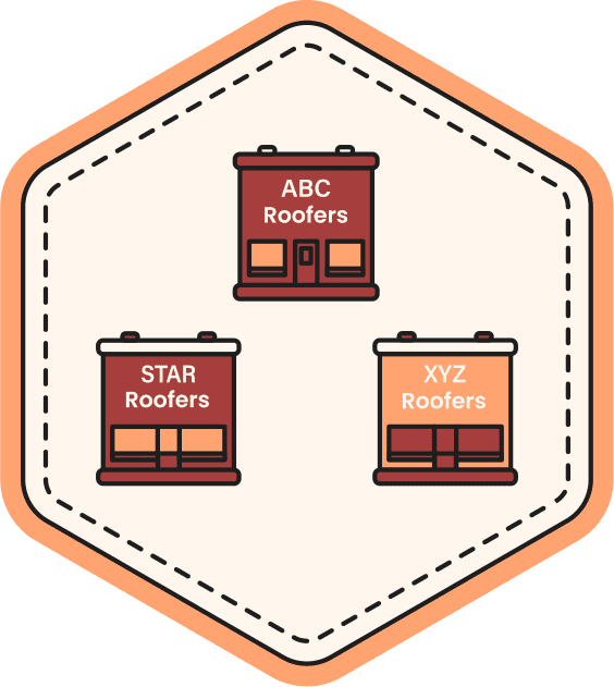 Icon showing three painting company storefronts labeled ABC Roofers, Star Roofers, and XYZ Roofers, representing comparison of local painters